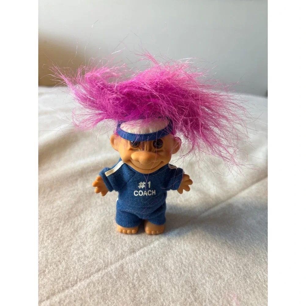 Russ Troll Doll #1 Coach Blue‎ Uniform Pink Hair Vintage Collectible